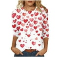 thumbnail image 1 of Valentines Shirts Women Love Heart Printed Crewneck 3/4 Sleeve Tops Plus Size S-3X Loose Fit Casual Holiday Tees (XL, White 01), 1 of 6