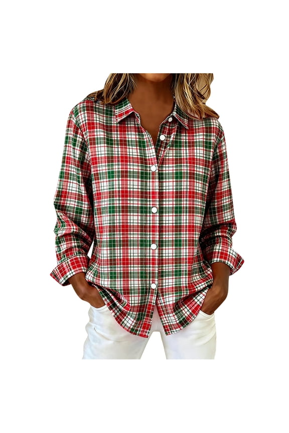 Valentines Shirts for Women Casual Floral Printing Spring Fall V Neck Plaid Tops Dressy Button Down Blouses