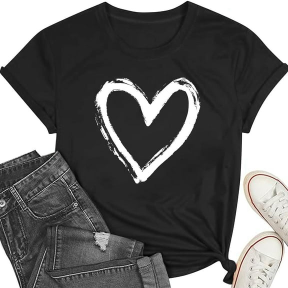 Valentines Shirts for Women Cute Love Heart Graphic Tees Short Sleeve Teacher Gift Tops