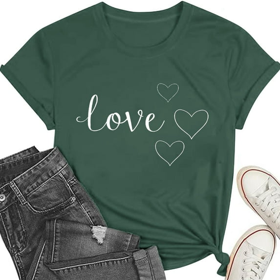 Valentines Shirts for Women Cute Love Heart Graphic Tees Short Sleeve Teacher Gift Tops