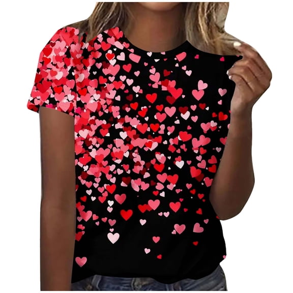 Valentines Shirts for Women Heart Graphic Tie Dye Tees Short Sleeve Round Neck Tops Cute Valentines Tops Spring Outfits for Women 2026