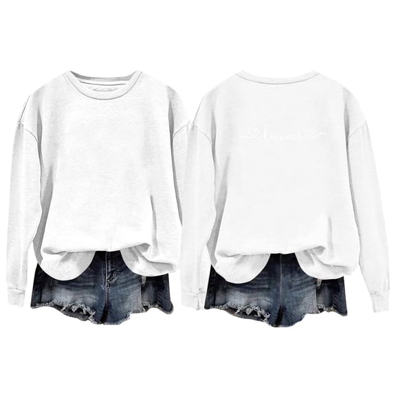 Valentines Shirts for Women Love Heart Long Sleeve Valentines the Day Sweatshirts Crewneck Warm Comfy Clothes White S