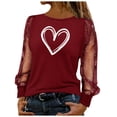 thumbnail image 1 of Valentines Shirts for Women Mesh Sequin Long Sleeve Love Heart Print Graphic T-Shirts Shiny Crewneck Pullover Tops (XL, Red), 1 of 7