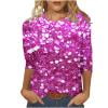 Valentines Shirts for Women Plus Size S-5XL Cute Hearts Print 3/4 Sleeve Crewneck Tshirts Tunic Tops Holiday (2XL, Hot Pink 02)