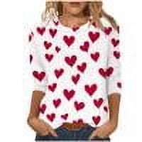Valentines Shirts for Women Plus Size S-5XL Cute Hearts Print 3/4 Sleeve Crewneck Tshirts Tunic Tops Holiday (3XL, White 02)
