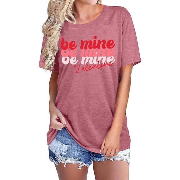 Valentines Shirts for Women Plus Size Short Sleeve Letter Print Tops Loose Crew Neck Couple Date Gifts Love Festive Casual Valentines T-Shirts