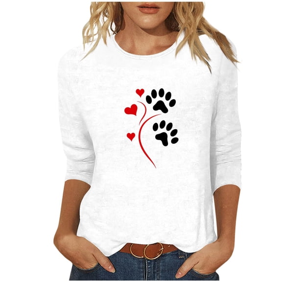 Valentines Shirts for Women Trendy 2026 Cute Love Heart Print Tunic Tops Plus Size Casual Summer 3/4 Sleeve Blouses