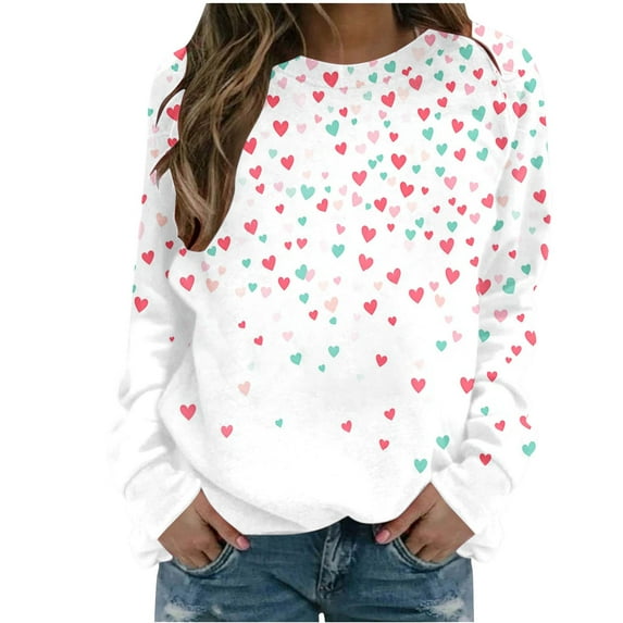 Valentines Shirts for Women Valentine Heart Sweatshirt Cute Holiday Long Sleeve Pullover Tunic Tops