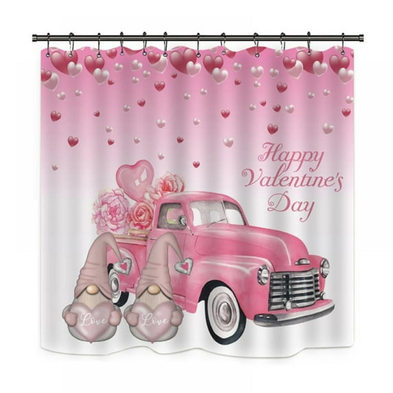 Valentines Shower Curtain Bathroom Curtain with Hooks 71x71 inch,Waterproof Moldproof Romantic Red Roses Bathroom Decor Pink Car