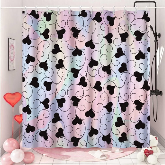 Valentines Shower Curtain, Sweet Pink Heart Shower Curtain Set with Hooks Waterproof Pink and White Bathroom Decor, 72x72 Inch