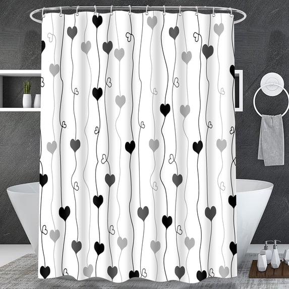 Valentines Shower Curtains for Bathroom, Heart Love Valentines Day Bathroom Decor Curtains Black 72x72 Inches