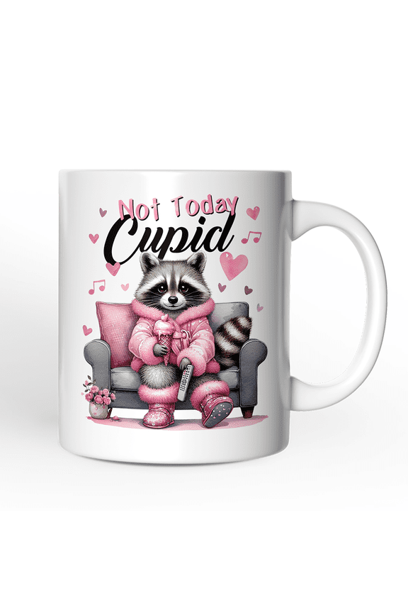 Valentines Snarky Racoon Personalized Mug, Not Today Cupid, Sarcastic Funny Racoon Lover Gift With Custom Name