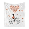 thumbnail image 1 of Valentines Soft Flannel Fleece Blanket, Girl Cycling with Big Heart Woman Love Romantic Day Celebration Life Print, Cozy Plush for Indoor and Outdoor Use, 50" x 70", Red Black White, by Ambesonne, 1 of 6