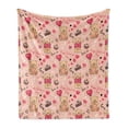 thumbnail image 1 of Valentines Soft Flannel Fleece Throw Blanket, Teddy Bears Celebrating Your Happy Valentines Day Cakes Balloons, Cozy Plush for Indoor and Outdoor Use, 50" x 60", Coral Brown Peach, by Ambesonne, 1 of 5