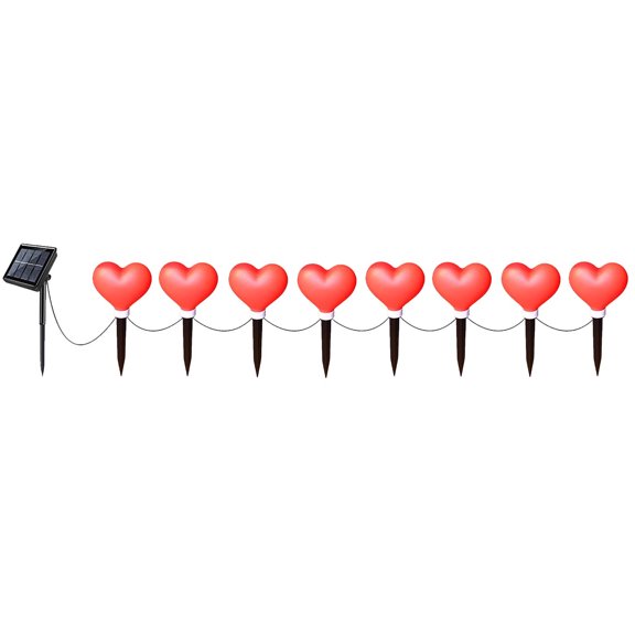 Valentines Solar Heart Light String with Switch Control - 8 Spaced Heart Stake Lights & Multi-Mode Panel for Outdoor Pathway & Anniversary Celebrations Decor