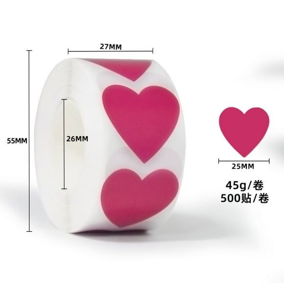 Valentines Stickers for Kids, 500pc Pink Heart Adhesive Decals, Craft or Decoration Roll, Bulk Supply for Classroom