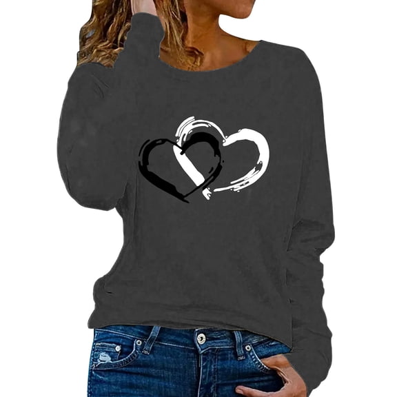Valentines Sweater Women Love Heart Print Sweatshirt Pullover Long Sleeve Cute Holiday Tops Valentine Day Shirt