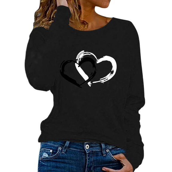 Valentines Sweater Women Love Heart Print Sweatshirt Pullover Long Sleeve Cute Holiday Tops Valentine Day Shirt