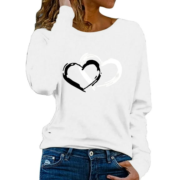 Valentines Sweater Women Love Heart Print Sweatshirt Pullover Long Sleeve Cute Holiday Tops Valentine Day Shirt