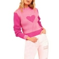 thumbnail image 1 of Valentines Sweater for Women Heart Print Turtleneck Knit Sweater Fitted Long Sleeve Pullover Base Layer for Winter Hot Pink L, 1 of 4