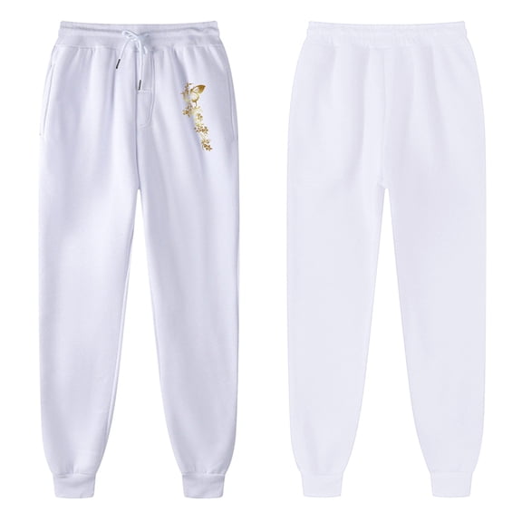 Valentines Sweatpants For Women Butterfly Print Relaxed Fit Athletic Pants With Drawstring Casual Sport Pants With Pocket White XXL