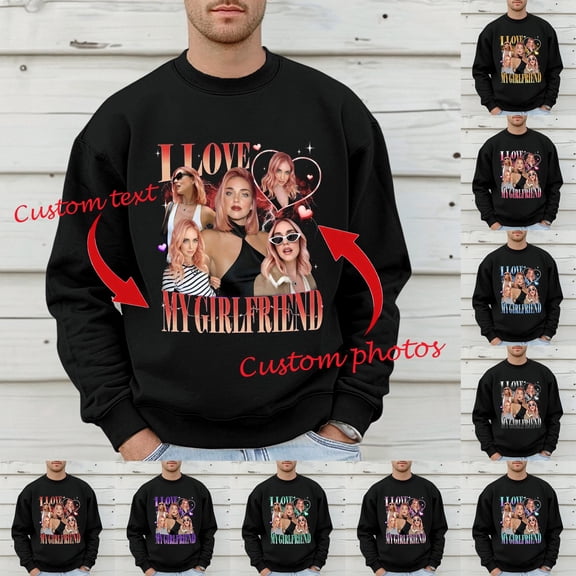 Valentines Sweatshirt Men Love Heart Printed Casual Long Sleeve Valentine Hoodie Pullover Blouse Top Gold S