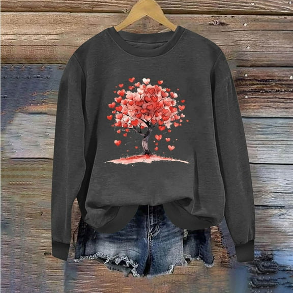 Valentines Sweatshirt, Women's Valentine's Day Printed Sweatshirt, Long Sleeve Crewneck Sweatshirts Women's Round Neck Printed Long Sleeved Tops Sweatshirt