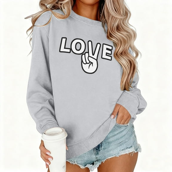 Valentines Sweatshirt Womens Cute Love Heart Graphic Print Pullover Casual O Neck Long Sleeve Holiday Tops
