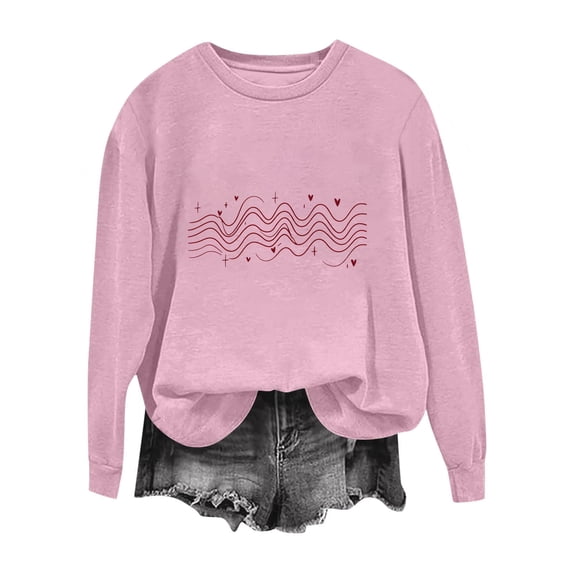 Valentines Sweatshirt for Women Funny Love Heart Graphic Shirts Casual Crewneck Holiday Pullover Long Sleeve Tops (S, Pink)