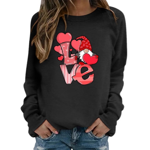 Valentines Sweatshirt for Women Retro Cute Love Heart Graphic Long Sleeve Tops Trendy Casual Crewneck Pullover Shirts