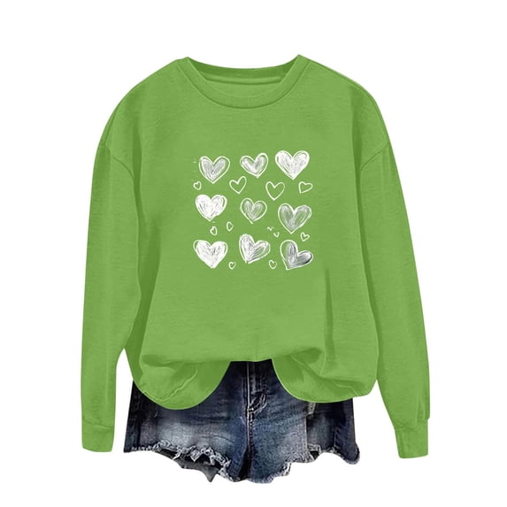 Valentines Sweatshirts For Women Crewneck Pullovers Love Heart Graphic Long Sleeve Sweat Shirt Cute Sweatshirt Tops