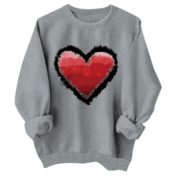 Valentines Sweatshirts for Girls and Children Heart Printed Hoodless Long Sleeve Crew Neck Holiday Tops A-Grey 9-10 T