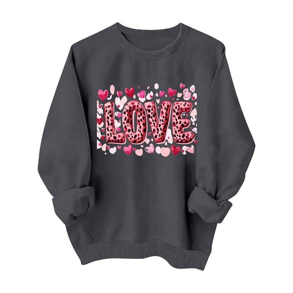 Valentines Sweatshirts for Women Cute Crew Neck Sweatshirt Heart Print Long Sleeve Shirt Fashion Trendy Outfits