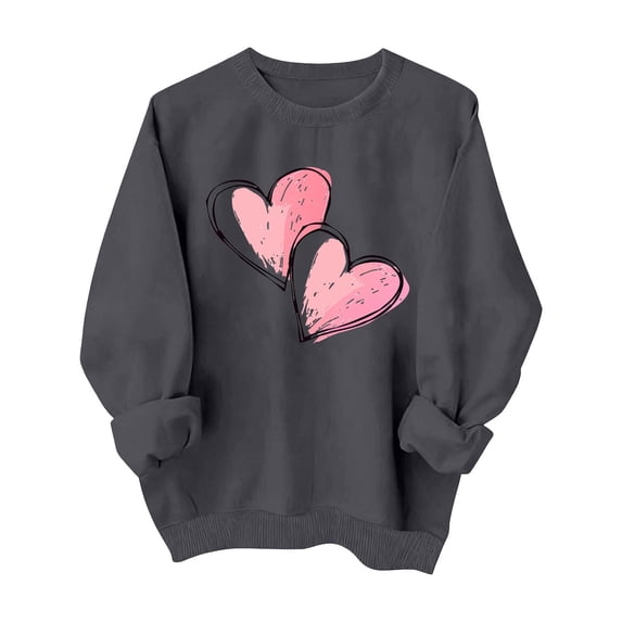 Valentines Sweatshirts for Women Cute Crew Neck Sweatshirt Heart Print Long Sleeve Shirt Fashion Trendy Outfits