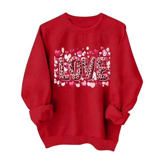 Valentines Sweatshirts for Women Cute Crew Neck Sweatshirt Heart Print Long Sleeve Shirt Fashion Trendy Outfits