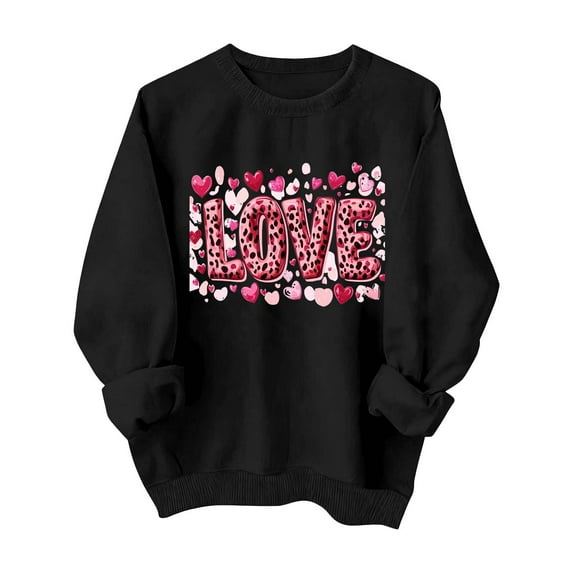 Valentines Sweatshirts for Women Cute Crew Neck Sweatshirt Heart Print Long Sleeve Shirt Fashion Trendy Outfits