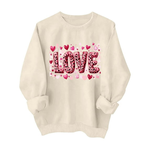 Valentines Sweatshirts for Women Cute Crew Neck Sweatshirt Heart Print Long Sleeve Shirt Fashion Trendy Outfits