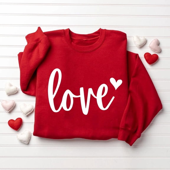 Valentines Sweatshirts for Women,Cute Love Heart Graphic Plus Size Shirts Long Sleeve Crewneck Pullover Tops 2026