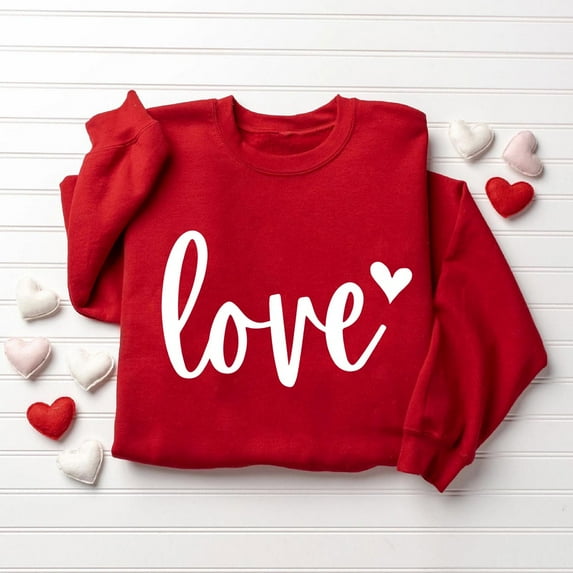 Valentines Sweatshirts for Women,Cute Love Heart Graphic Plus Size Shirts Long Sleeve Crewneck Pullover Tops 2026