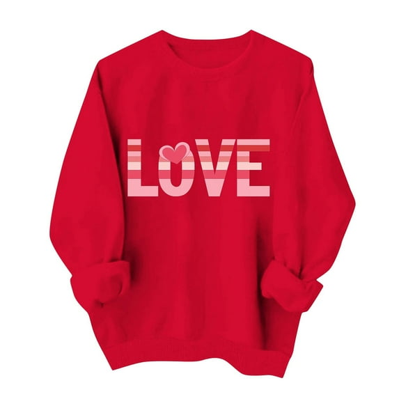Valentines Sweatshirts for Women Cute Love Heart Shirts Long Sleeve Crewneck Pullover Tops Valentine's Day Outfit