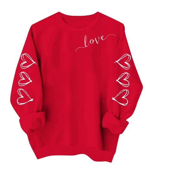 Valentines Sweatshirts for Women Cute Love Heart Shirts Long Sleeve Crewneck Pullover Tops Valentine's Day Outfit