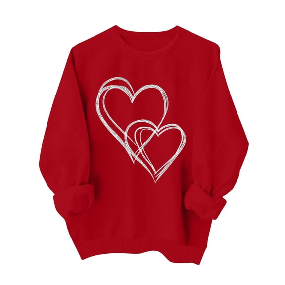 Valentines Sweatshirts for Women Love Heart Graphic Pullover Crewneck Long Sleeve Tops Valentine's Day Sweatshirt