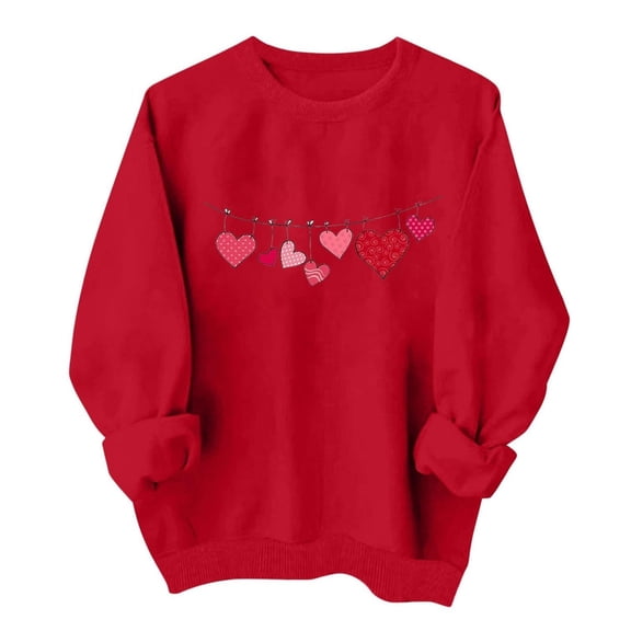 Valentines Sweatshirts for Women Lover Heart Graphic Printed Casual Tops Holiday Valentines Funny Loose Fit Tshirts