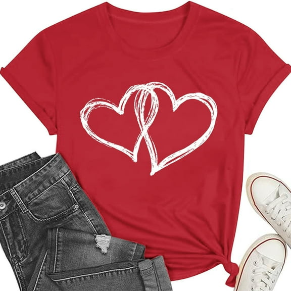 Valentines T-Shirt Print Graphic Tees Cute Love Heart Shirts Casual Short Sleeve