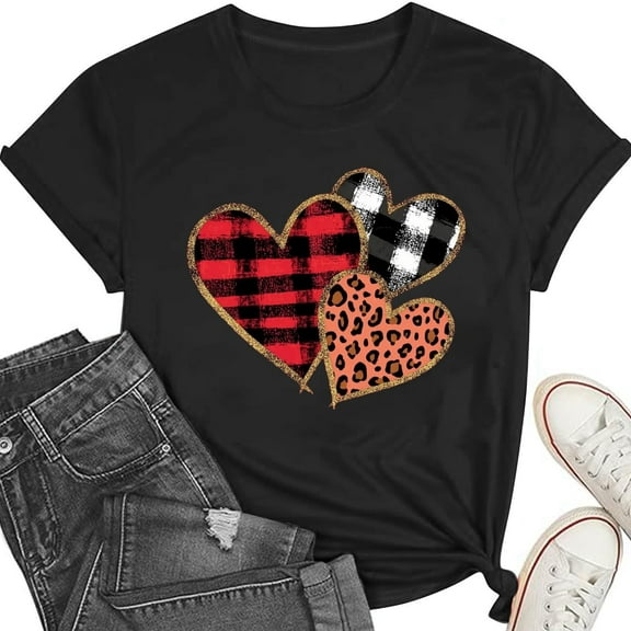 Valentines T-Shirt Print Graphic Tees Cute Love Heart Shirts Casual Short Sleeve