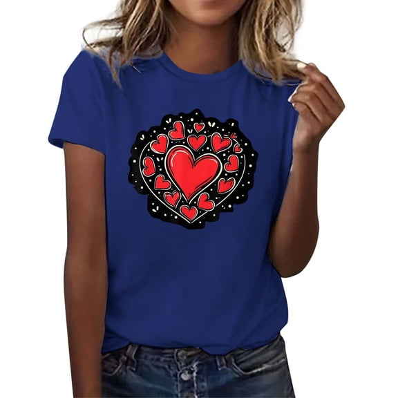Valentines T Shirts for Women Cute Heart Print Short Sleeve Tees Fashion Casual Summer Tops