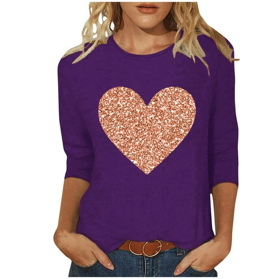 Valentines T Shirts for Women Womens 3/4 Sleeve Tops Womens Crew Neck Shirts T Shirts for Women Graphic Items Free Shipping