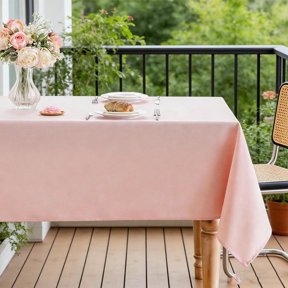 Valentines Table Cloth Rectangle Table, Linen Textured Tablecloth Waterproof Wrinkle Free Fabric Farmhouse Table Cover for Dining Parties Buffets Holidays, Light Pink
