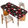 thumbnail image 1 of Valentines Table Cloths for 5 Foot Rectangle Tables, Pink Red Love Heart Green Botanical Black Patio Waterproof Elastic Fitted Tablecloths, Washable Rectangular Table Cover for Camping, 1 of 8