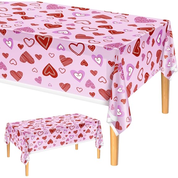 Valentines Table Cover Plastic Hearts Tablecloth 54 X 108 Inch Rectangle Picnic Table Cloth For Home Dinner Decorations Wedding Anniversary Birthday Party Supplies